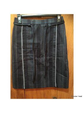 Women's Black Pinstripe Pencil Skirt with Front Button Detail